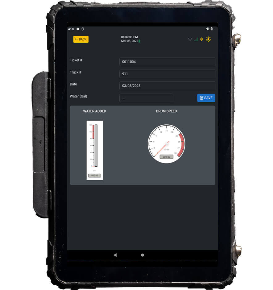 Concrete delivery ticketing water added sensor